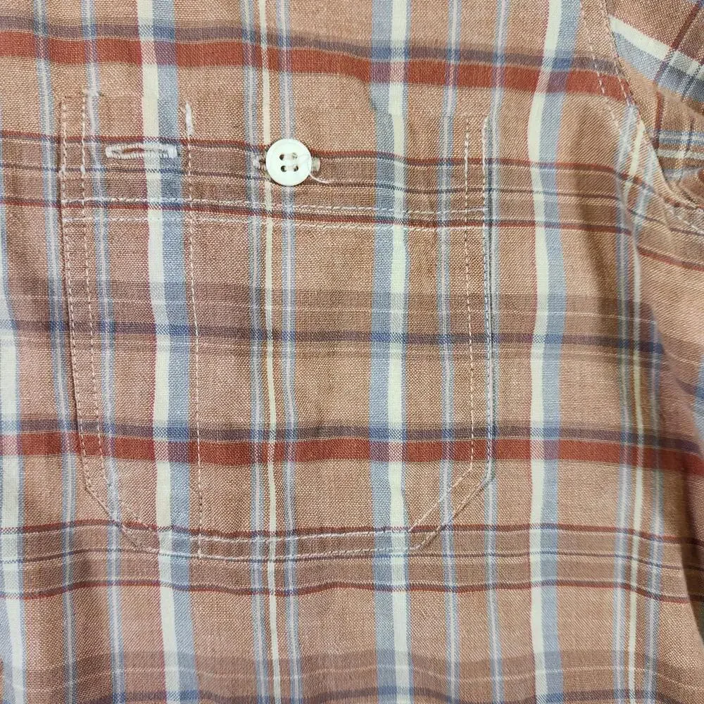 Vtg‎ Levi's M Brown Plaid Button Down Shirt Distressed Stains & Rips 22x29